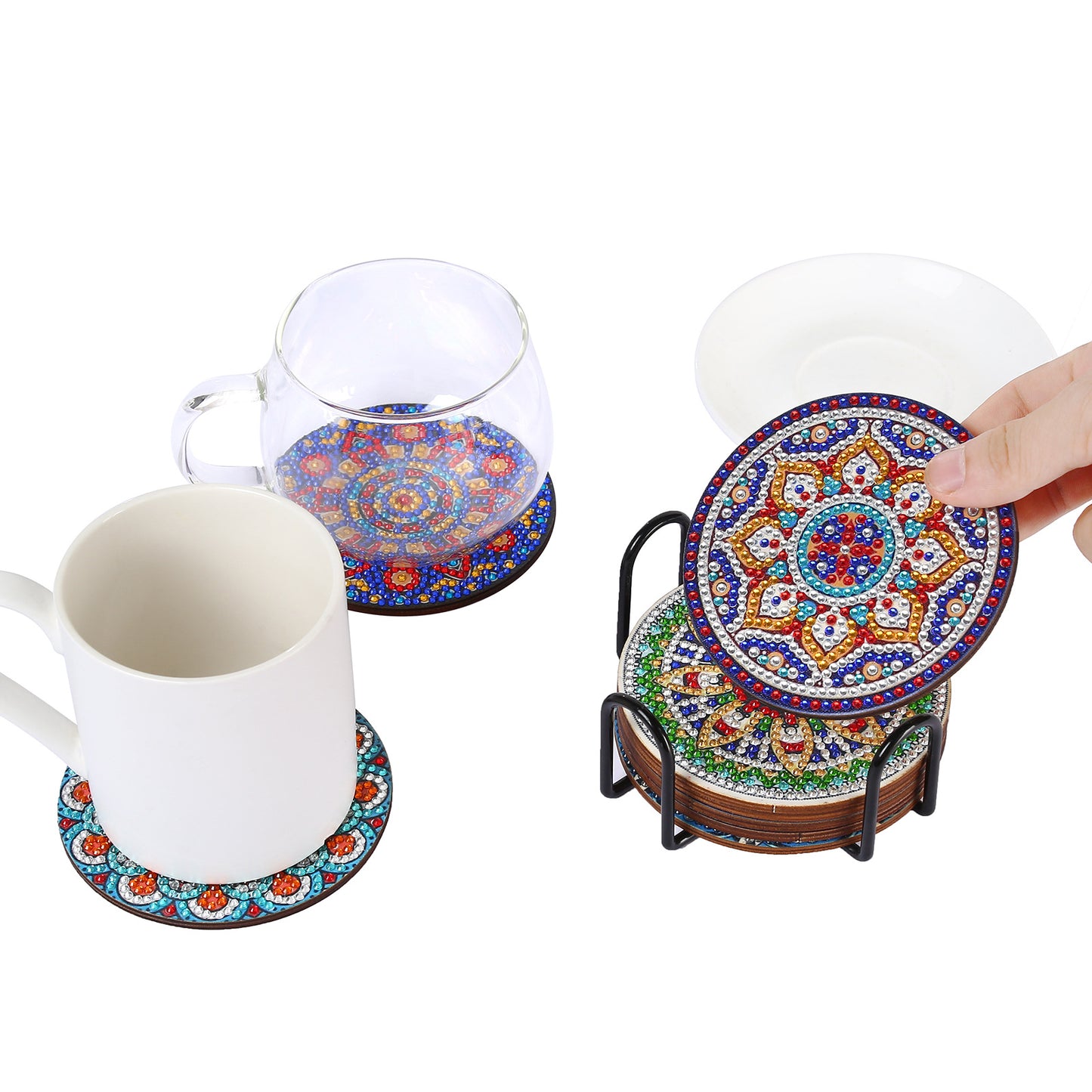 DIY Mandala Diamond Painting Coasters with Stand - 8 PCS