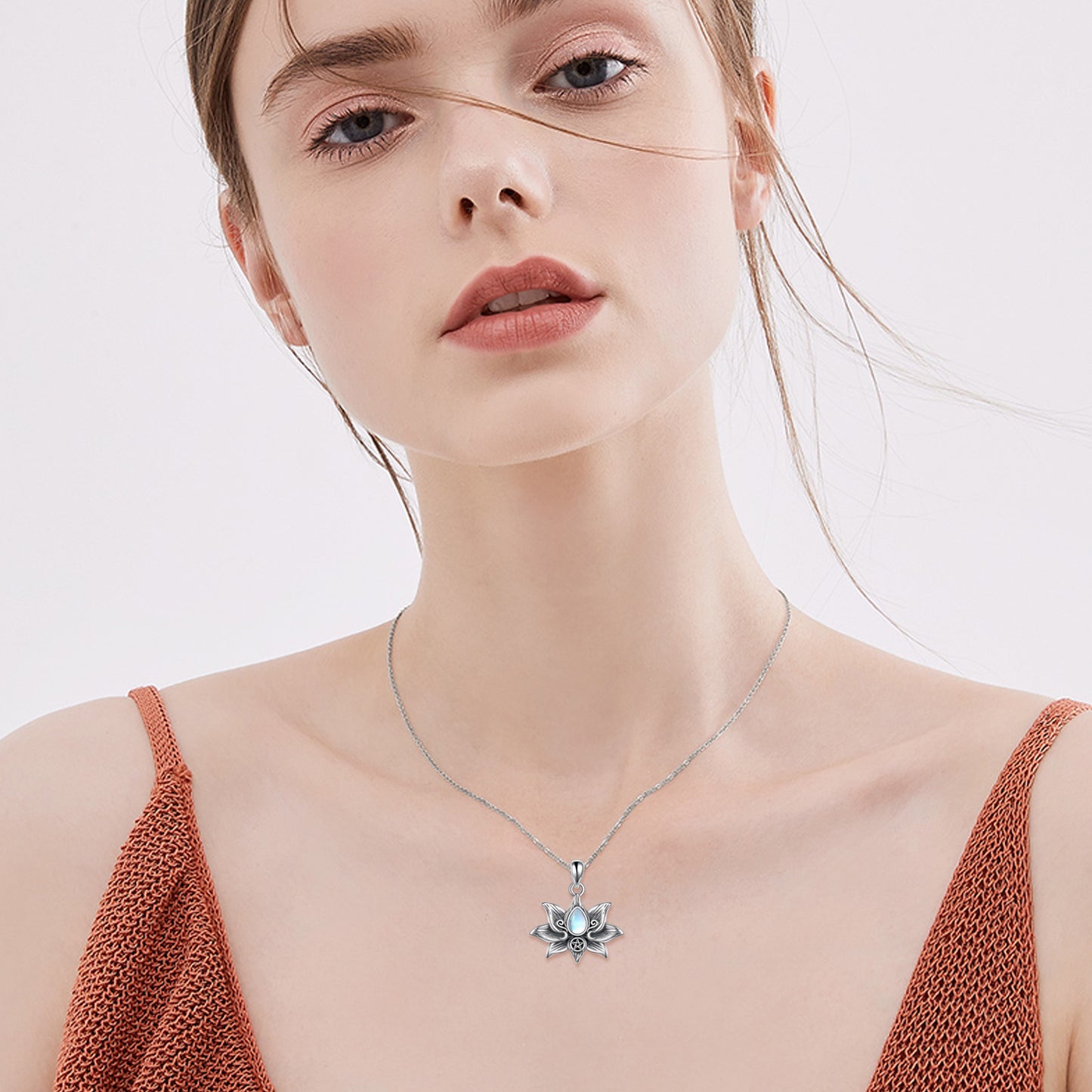 "Lotus Moonstone" - Lotus Flower Pendant Necklace