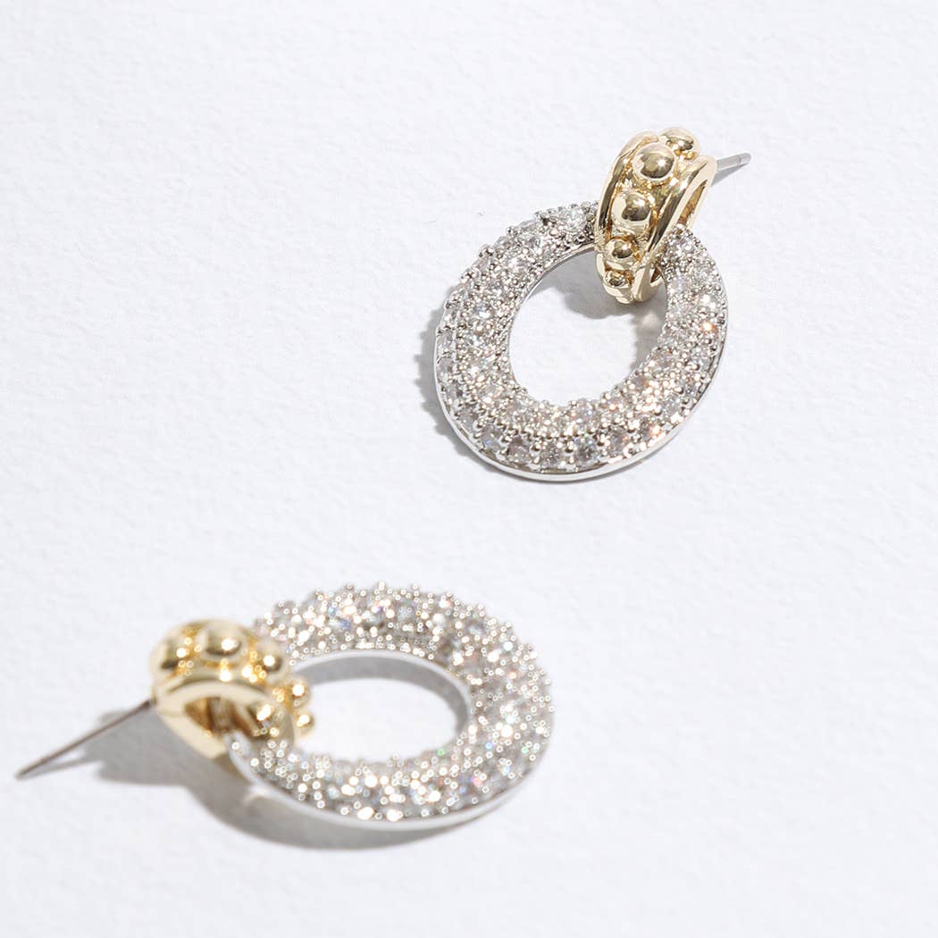 "Door Knocker Inspired" - CZ Two-Toned Post Earrings