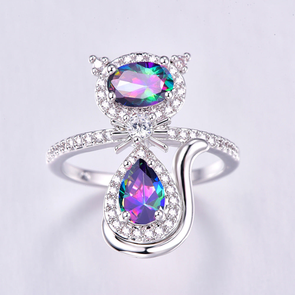 Dazzling Zircon Cat Ring
