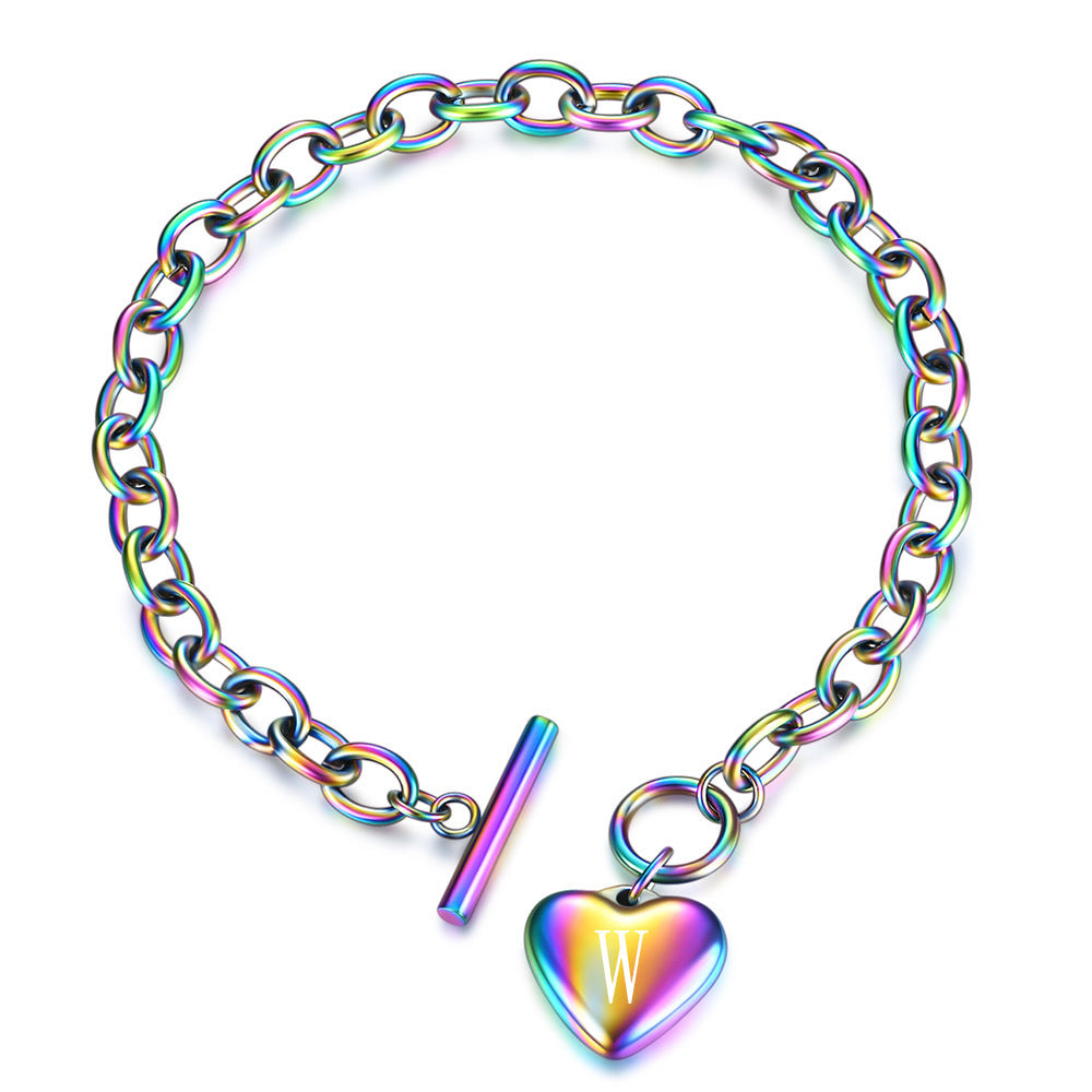 "Electric Heart" - Electroplated Stainless Steel Charm Bracelet