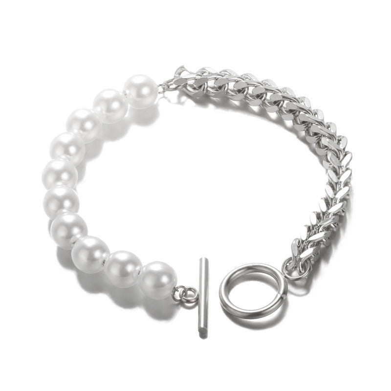 "On the Cusp"- Simulated Pearl and Stainless Steel Bracelet