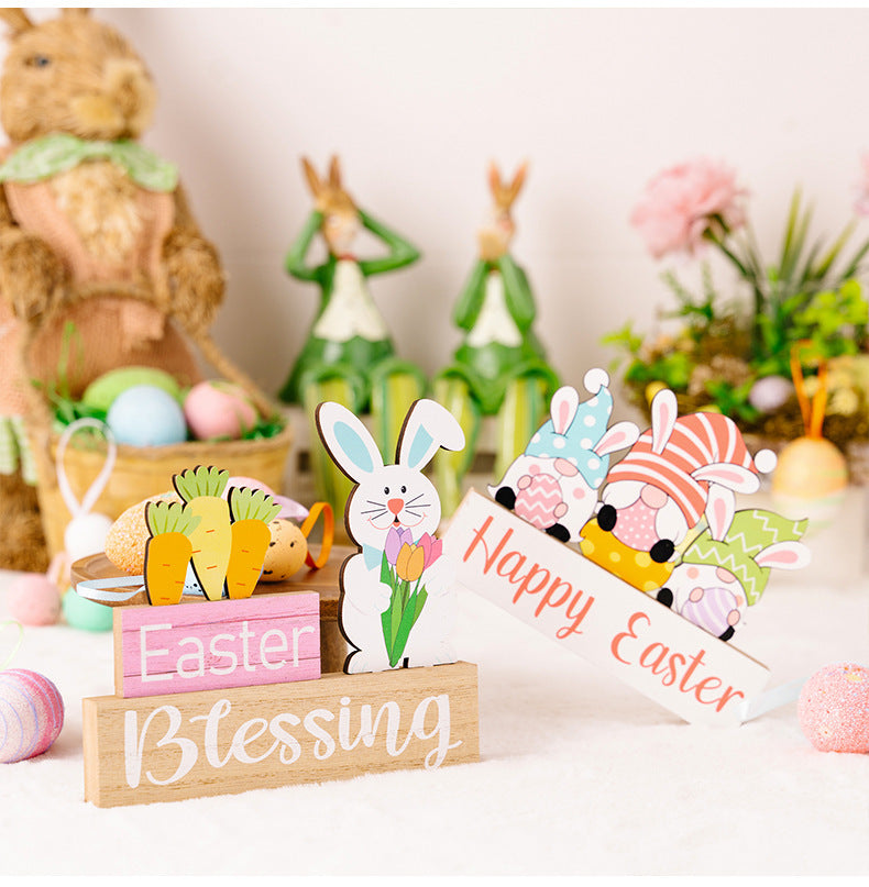 Wooden Easter Bunny and Gnome Ornament Decorations
