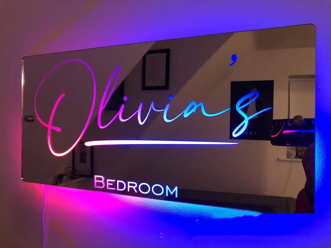 Personalized Name Mirror LED Light For Bedroom