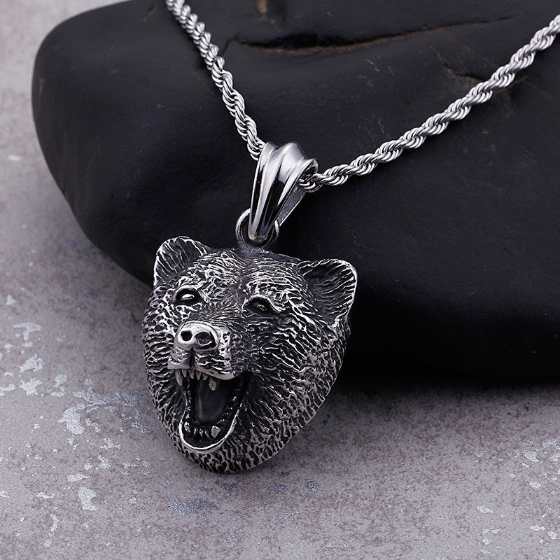 Titanium Steel Bear/Wolf Pendant Necklace