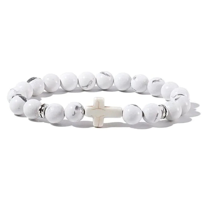 Natural Stone Beaded Cross Bracelets