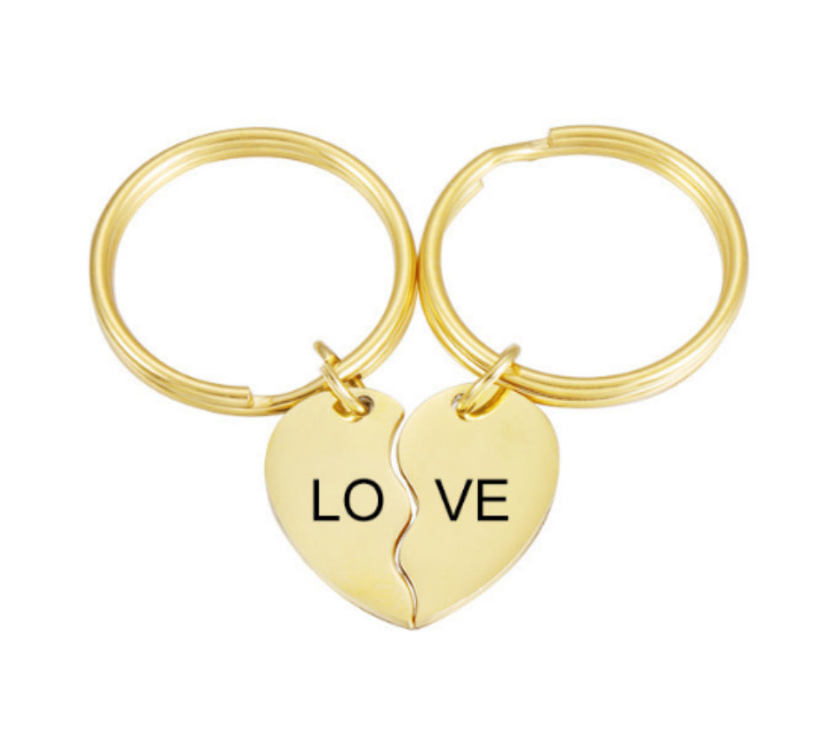 "Love is Weird"- Stainless Steel Heart-shaped Keychain for Couples