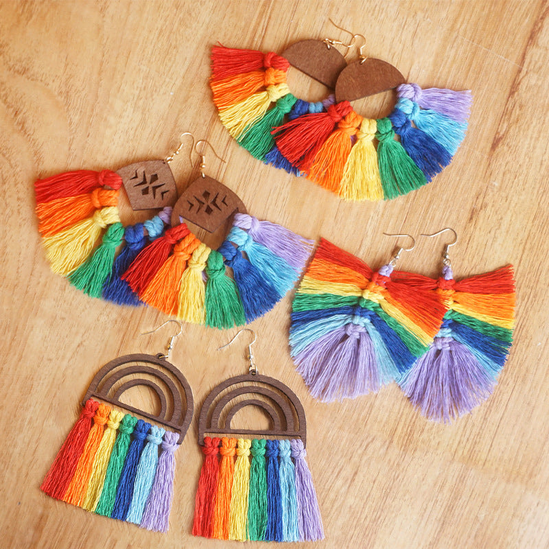 Hand-woven Colorful Tassel Earrings