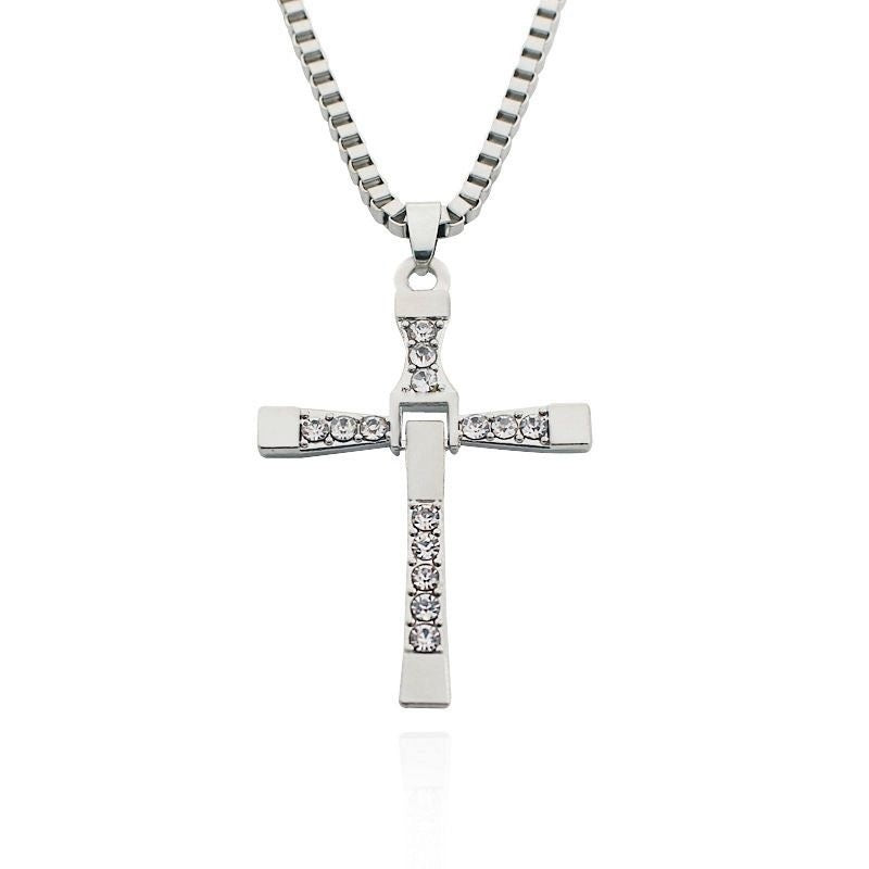 Cross-shaped Necklace With Rhinestones