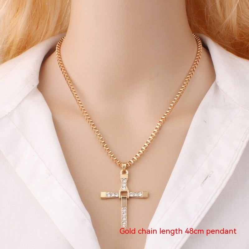 Cross-shaped Necklace With Rhinestones