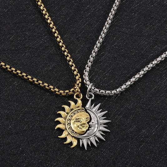 "Sun And Moon" -  Asymmetric Titanium Steel Couple's Necklace