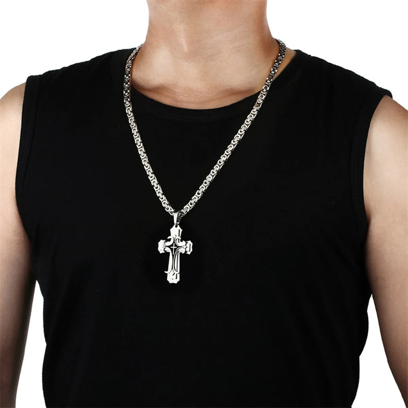 Stainless Steel Christian Trinity Latin Cross Necklace