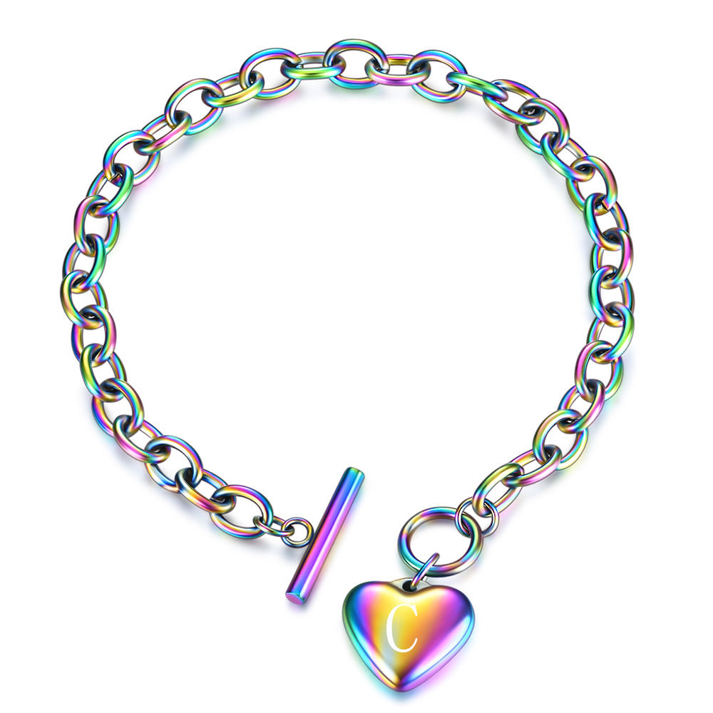 "Electric Heart" - Electroplated Stainless Steel Charm Bracelet