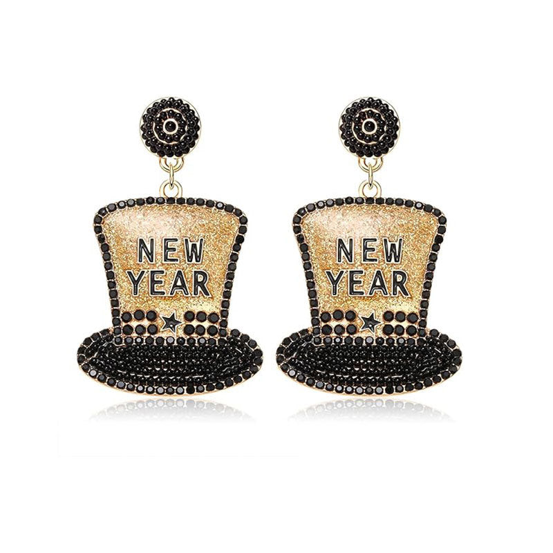 Rhinestone Glitter Happy New Year Earrings