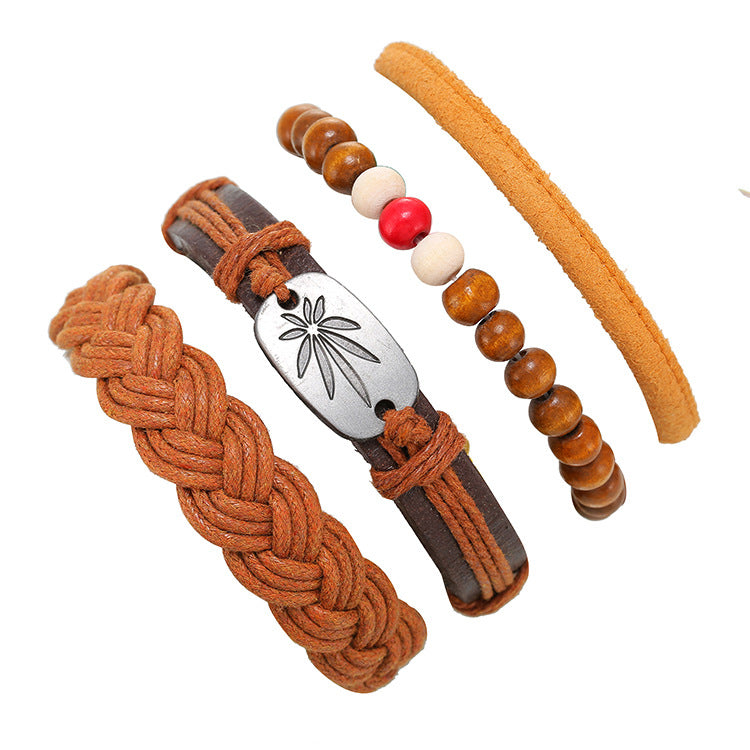 Multi-piece Leaf Leather Bracelet