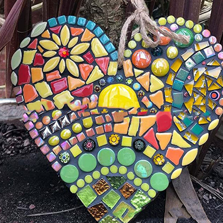 "Mosaic Heart" - Colorful Hanging Garden Ornament