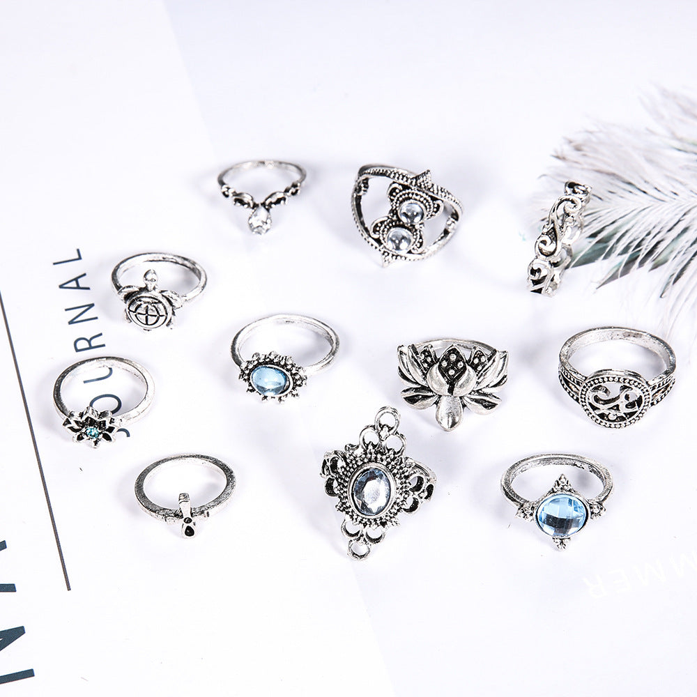 "Turtle, Cross, and Lotus" - Bohemian Ring Set