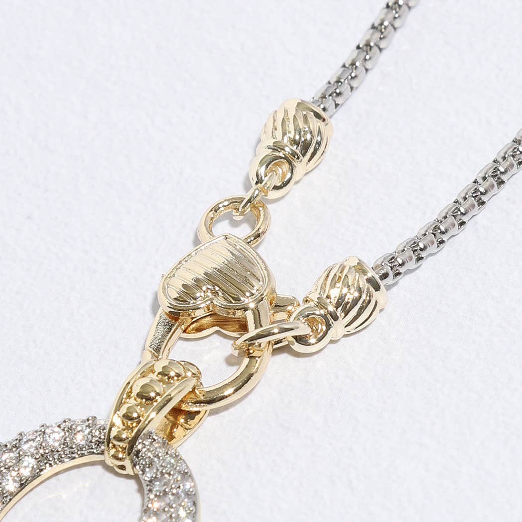 "Oh Love" - Two-tone CZ Stone Oval Pendant Necklace