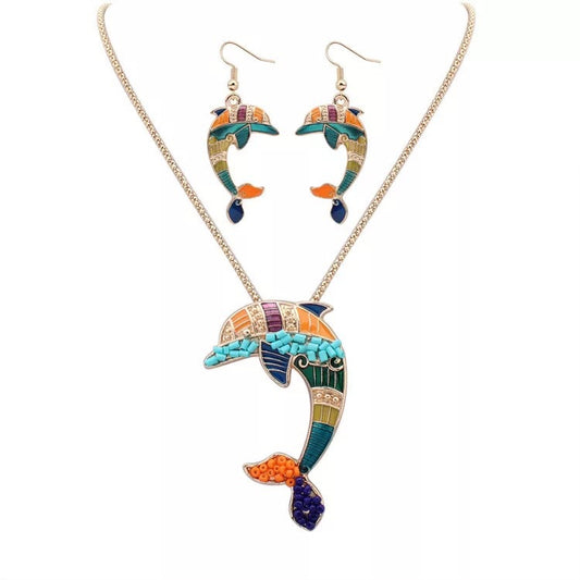 Alloy Drip Oil Dolphin Jewelry Set