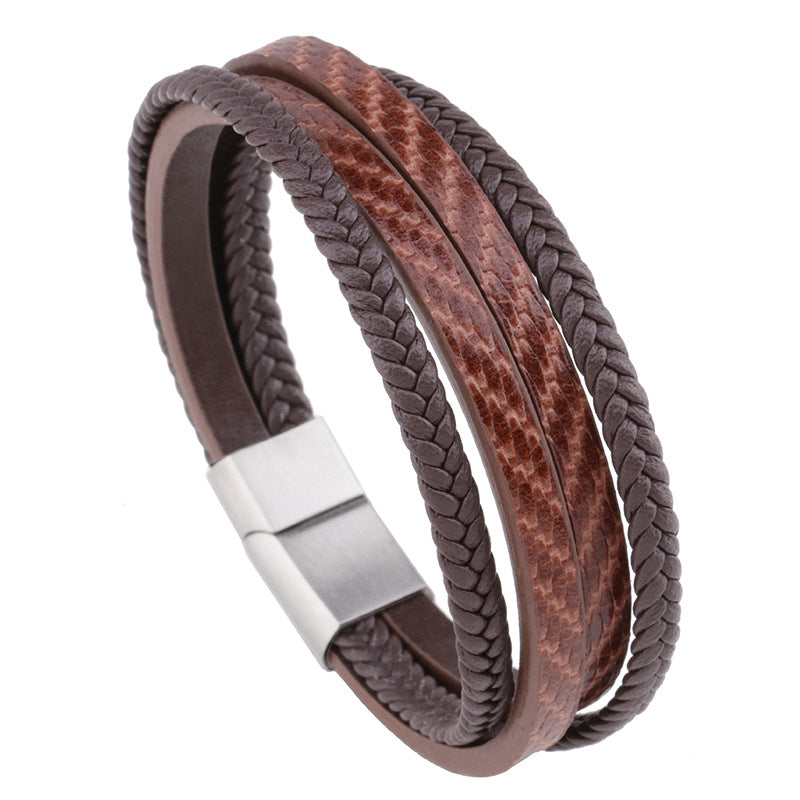 Vintage Titanium Steel Twill Leather Bracelet