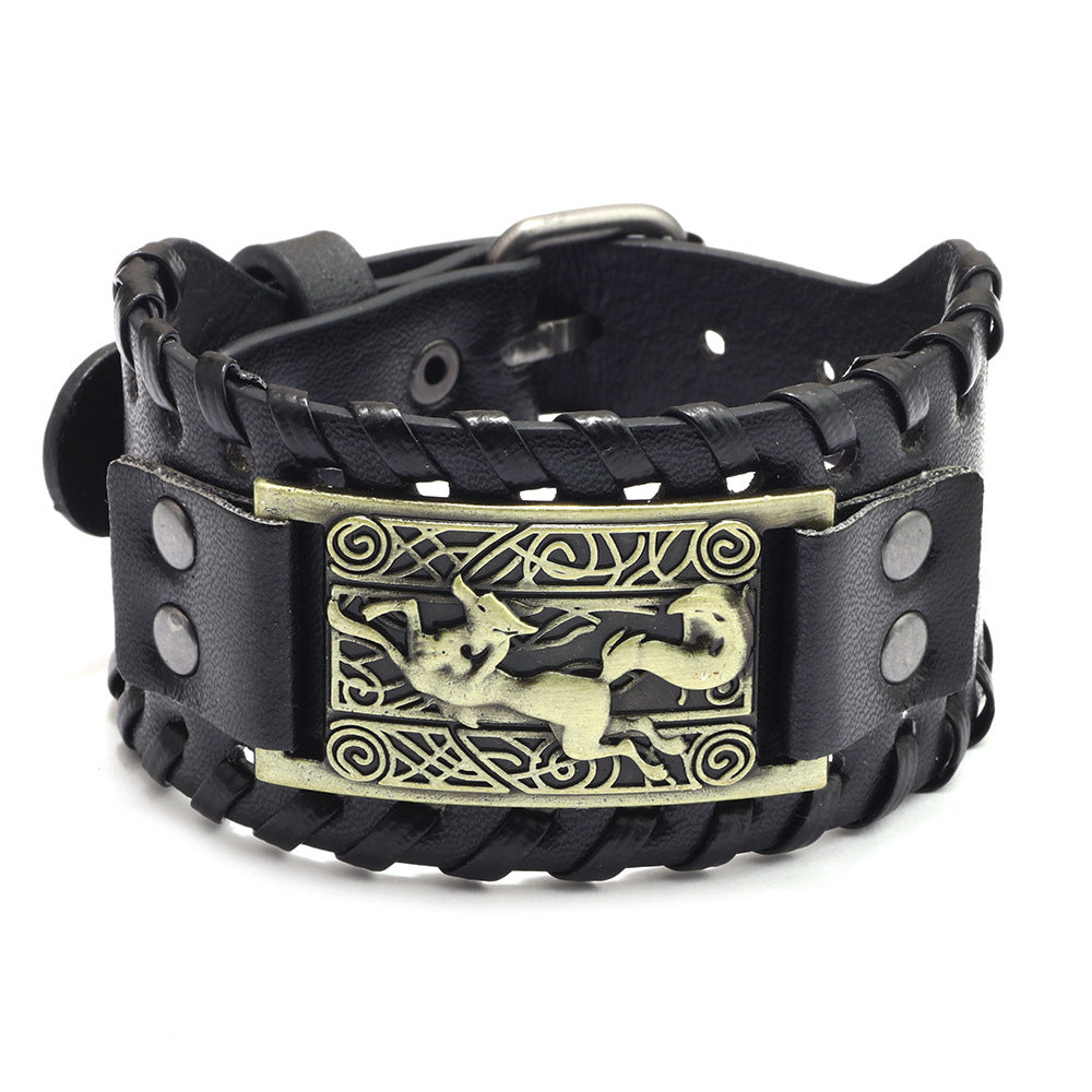 Leather Metal Extra Wide Bracelet