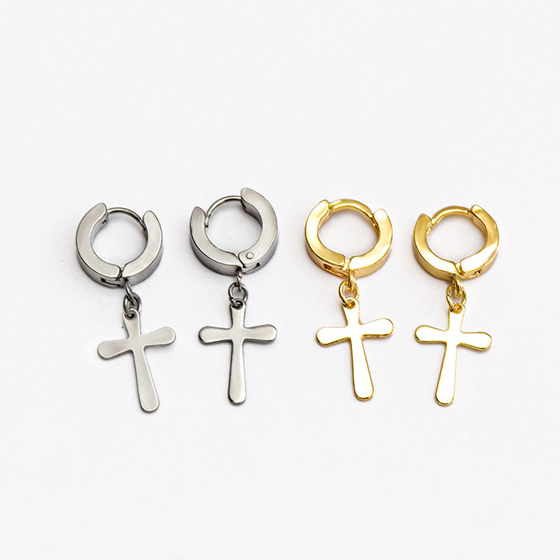 Small Cross Hoop Earrings for Men