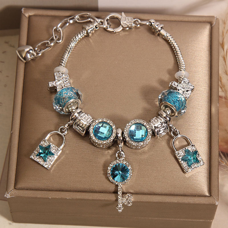 "Key to My Heart" - Handcrafted Turquoise Charm Bracelet