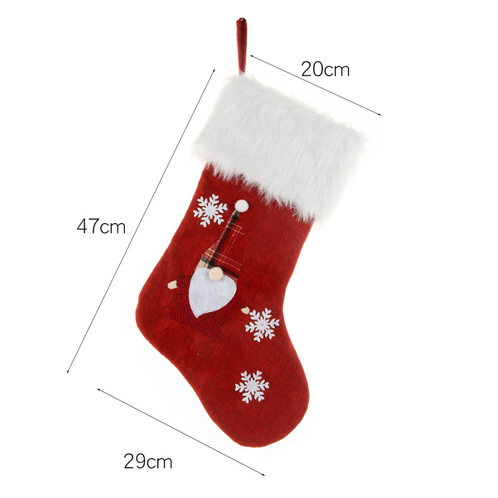 Embroidered Light Burlap Christmas Stocking