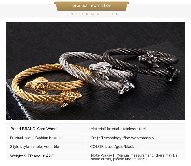 Weia Wolf Head Stainless Steel Bracelet