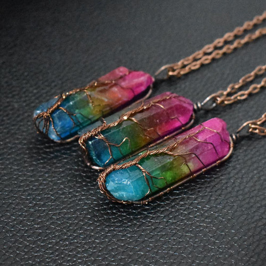 "Tree of Radiance" - Crystal Pillar Tree Of Life Pendant Necklace