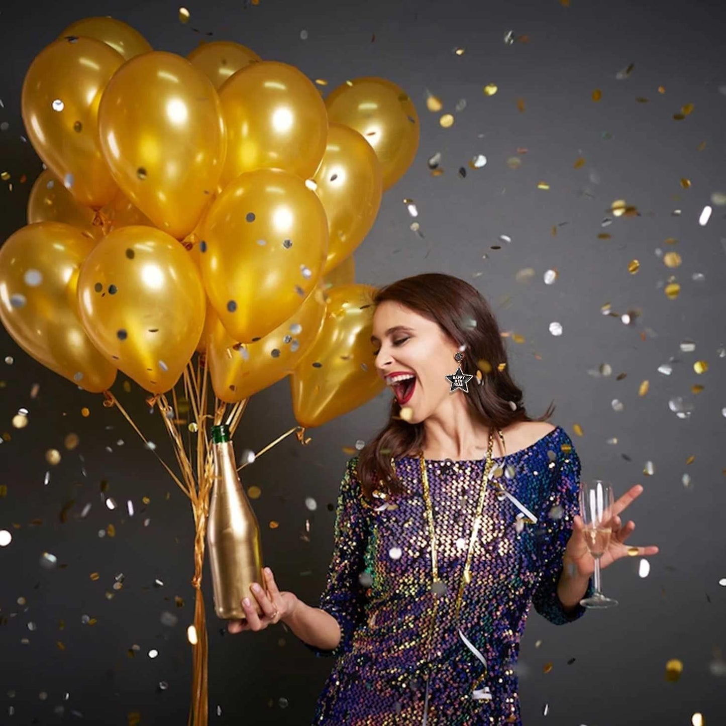 Rhinestone Glitter Happy New Year Earrings