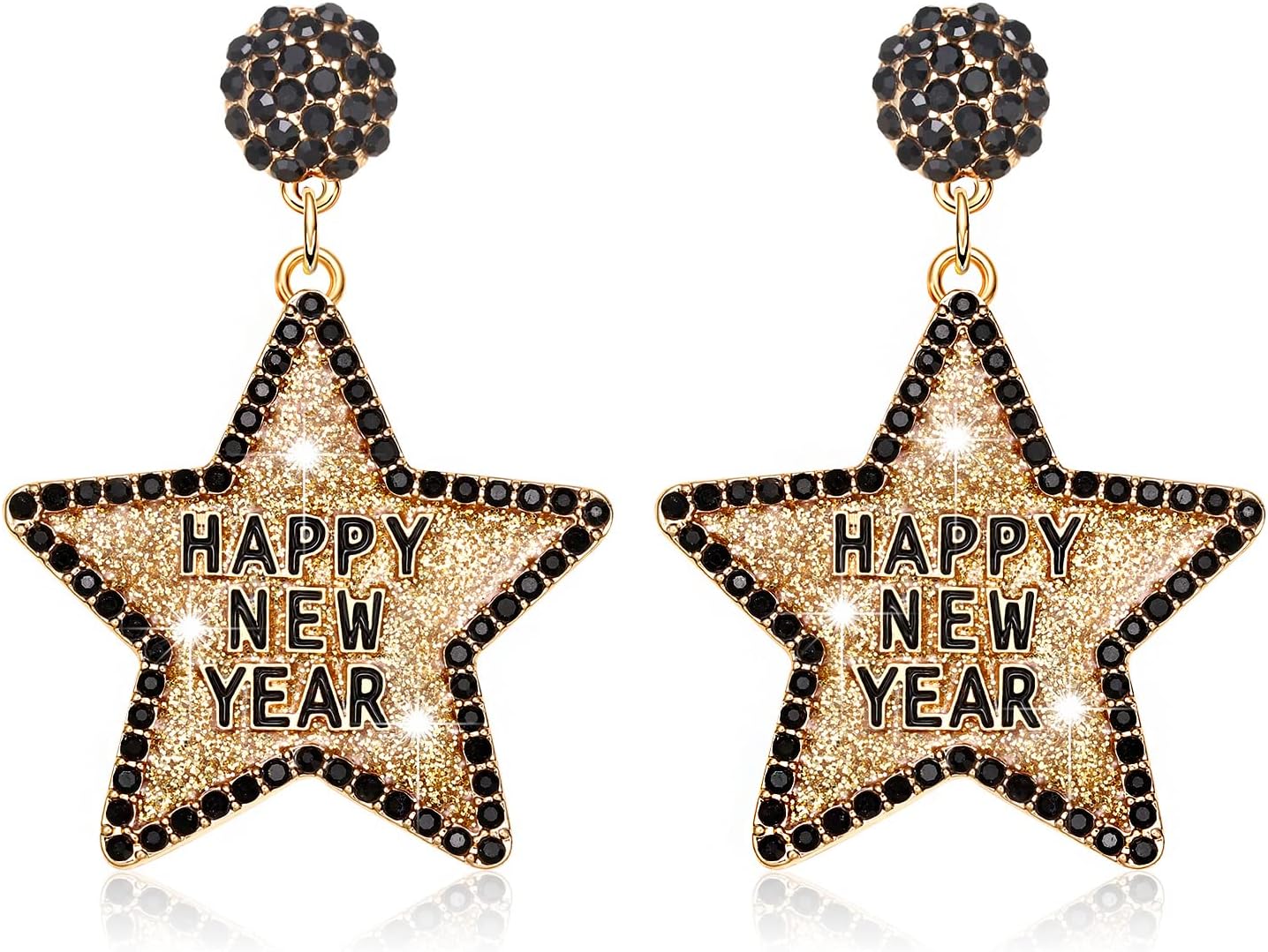 Rhinestone Glitter Happy New Year Earrings