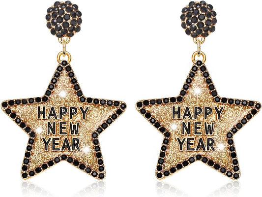 Rhinestone Glitter Happy New Year Earrings