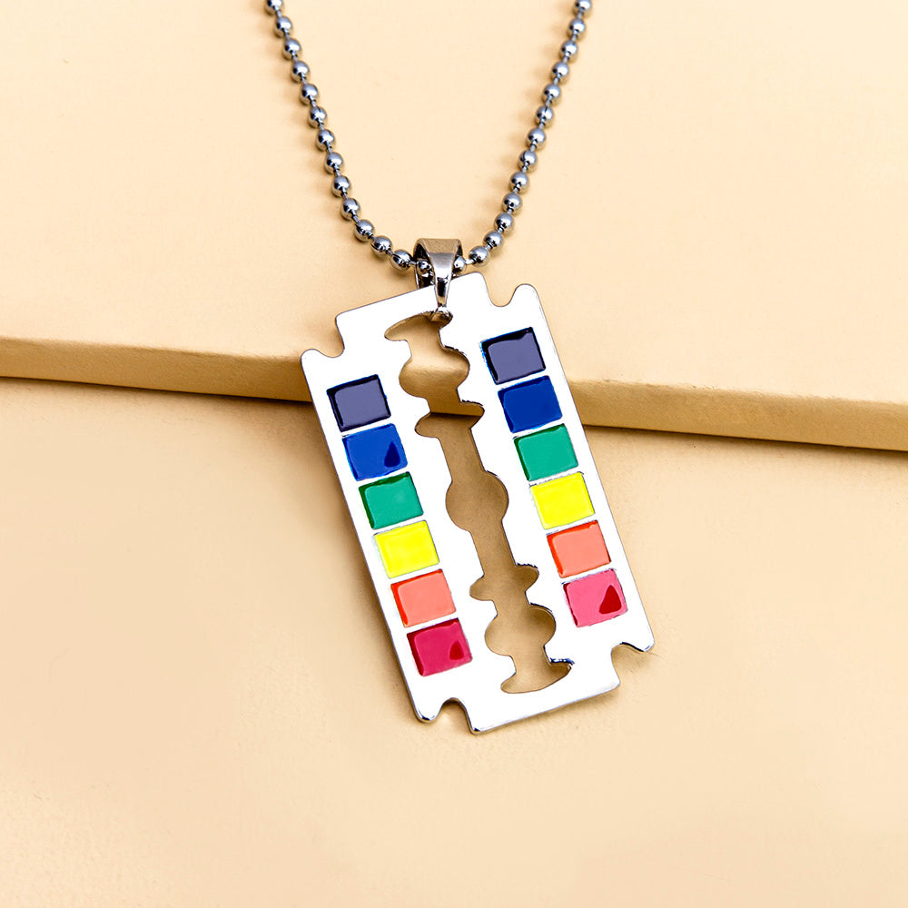 Rainbow Safety Razor Blade Necklace