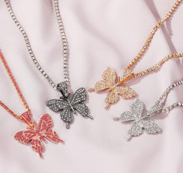 Rhinestone Butterfly Tennis Choker Necklace