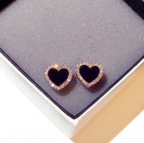 Enamel Heart & Butterfly Stud Earrings