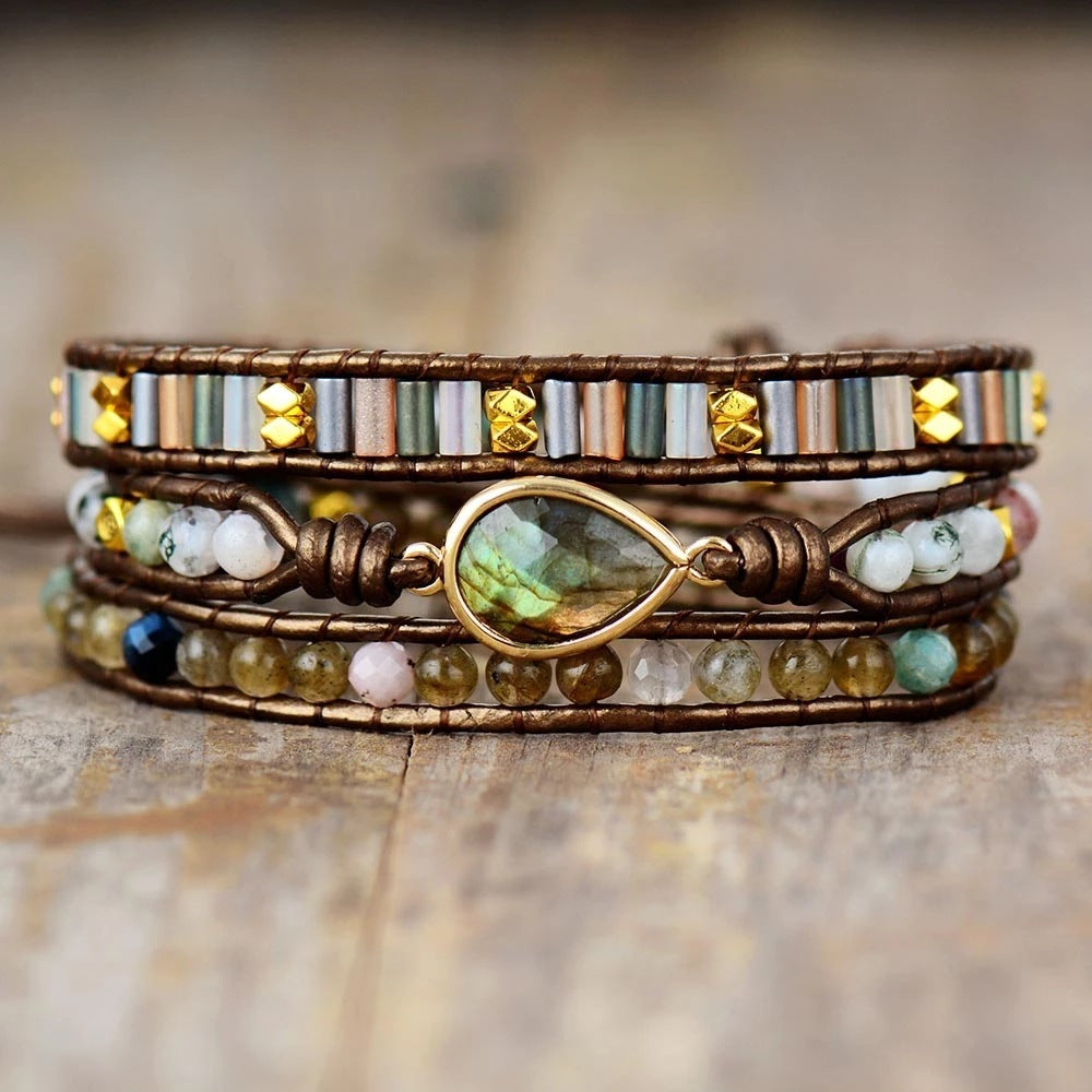 "I'm a Gem" - Handcrafted Natural Labradorite and White Jade Bracelet