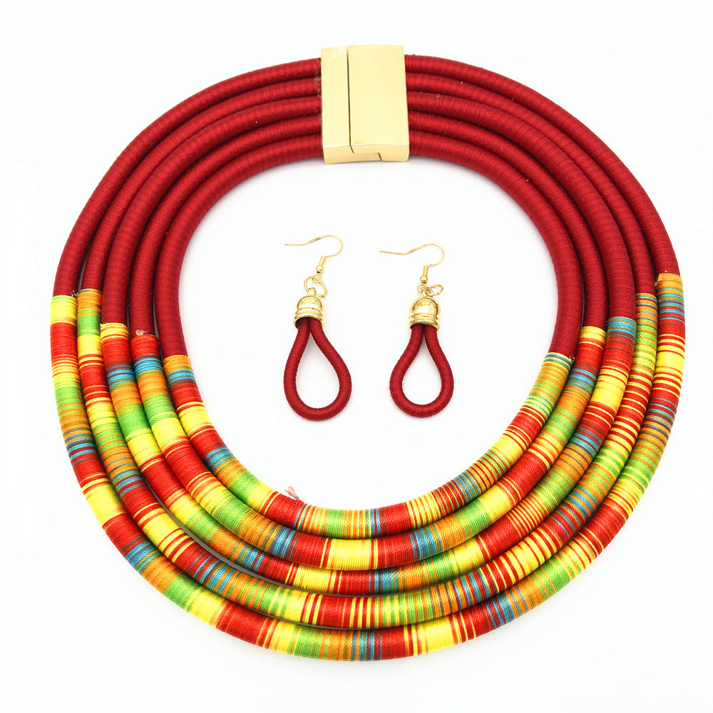 Cultural Multilayer Choker Necklaces and Earrings Jewelry Set