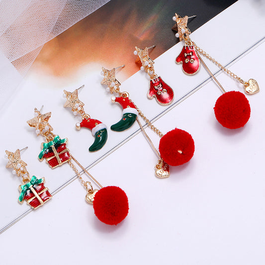 "Christmas Hair Ball" - Dangle Earrings