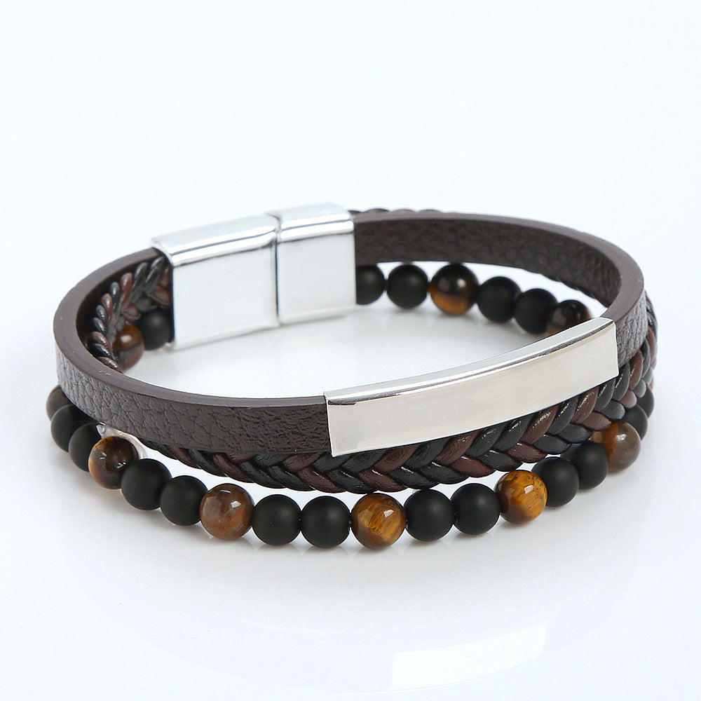 Beaded Magnetic Stainless Steel Buckle Bracelet