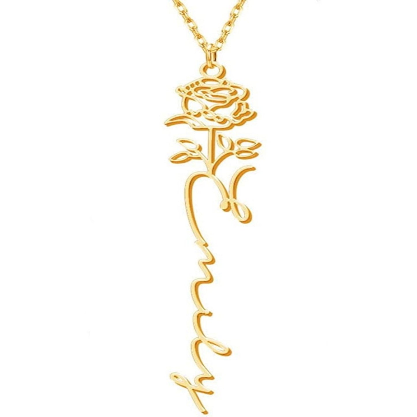 "Birthday Flower" - Name Customized Rose Necklace
