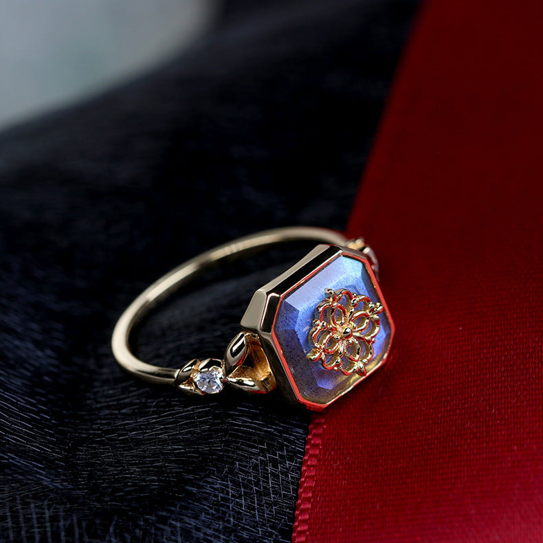 "Royal by Nature"-  Vintage Natural Gray Blue Light Labradorite Ring