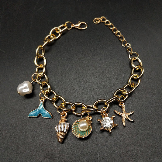 Ocean Fan Pearl Charm Bracelet