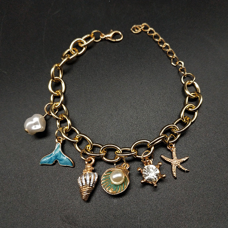 Ocean Fan Pearl Charm Bracelet