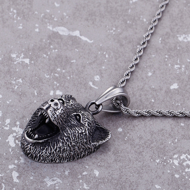 Titanium Steel Bear/Wolf Pendant Necklace
