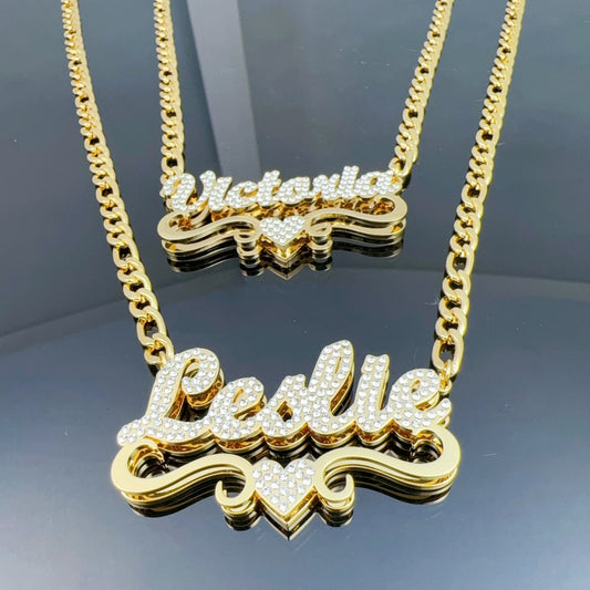 Personalized  Heart-shaped Double-layer Nameplate Necklace