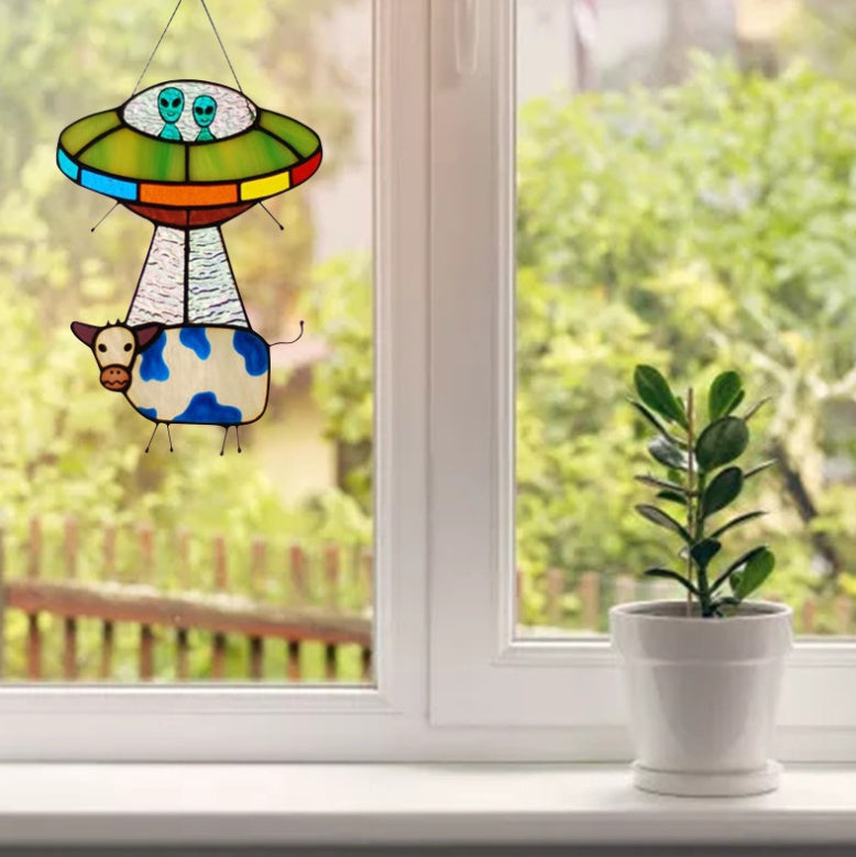 "Abducted Cow" - Suncatcher for Home and Garden