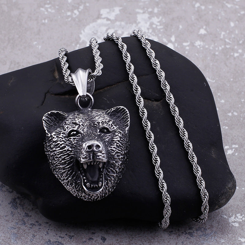 Titanium Steel Bear/Wolf Pendant Necklace