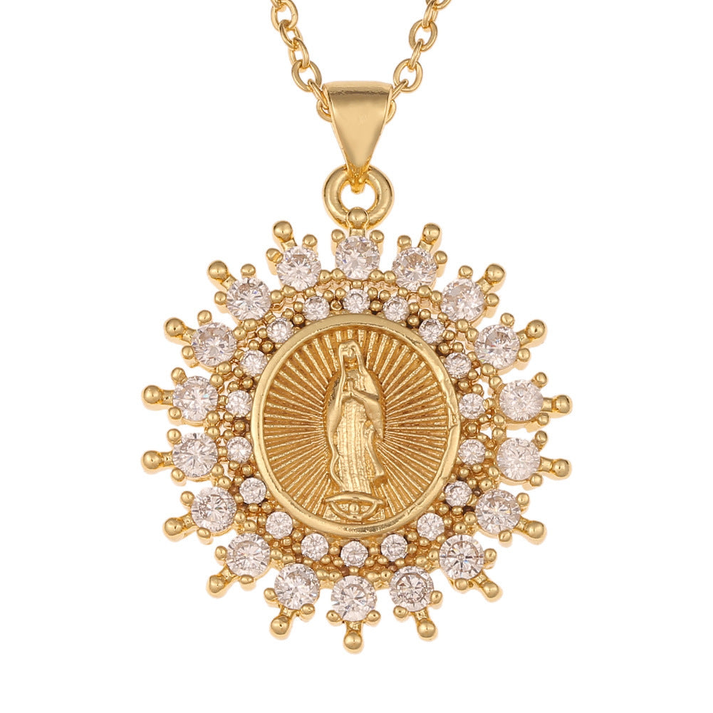 Micro-encrusted Zirconia Religious Virgin Mary Pendant Necklaces