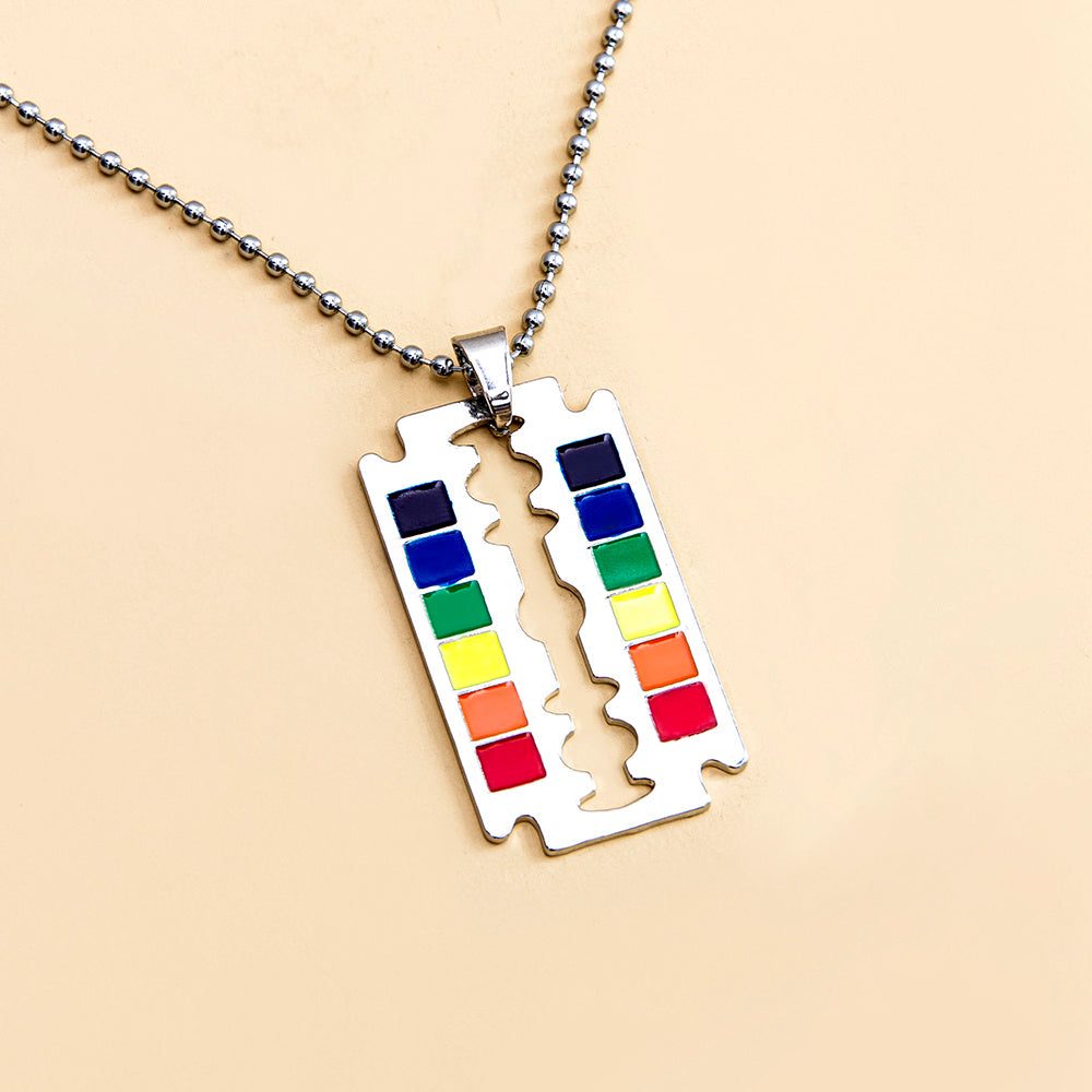 Rainbow Safety Razor Blade Necklace